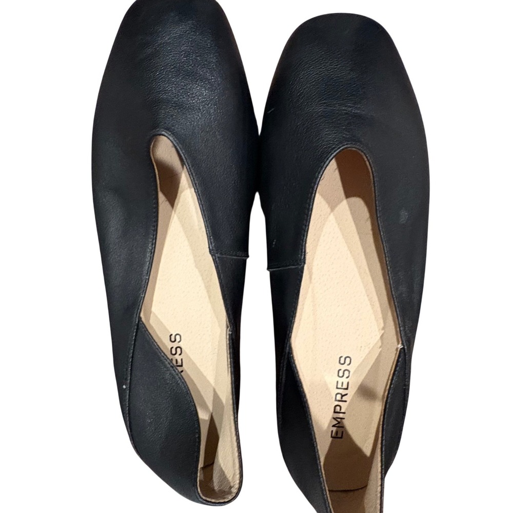 Empress Black Nappa Leather Square Toe Flat Ergonomic Wide Ballet Flat 40W 9